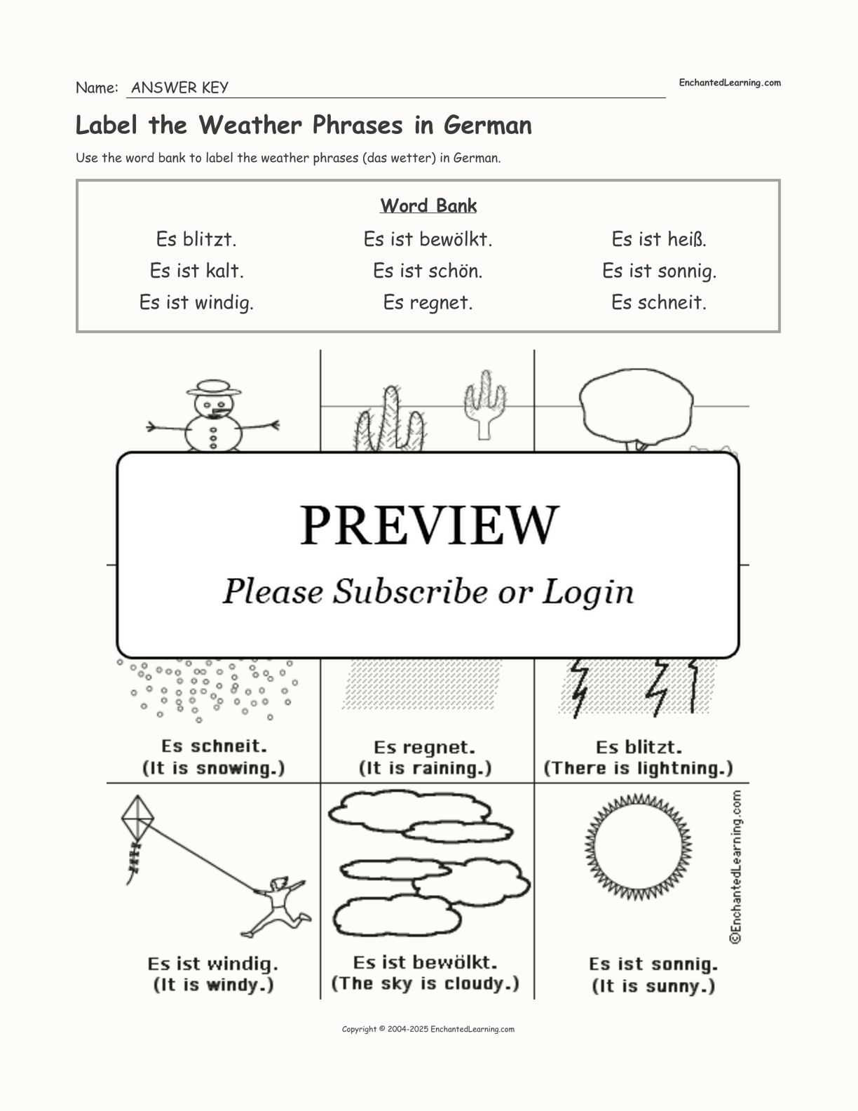 Label the Weather Phrases in German interactive worksheet page 2