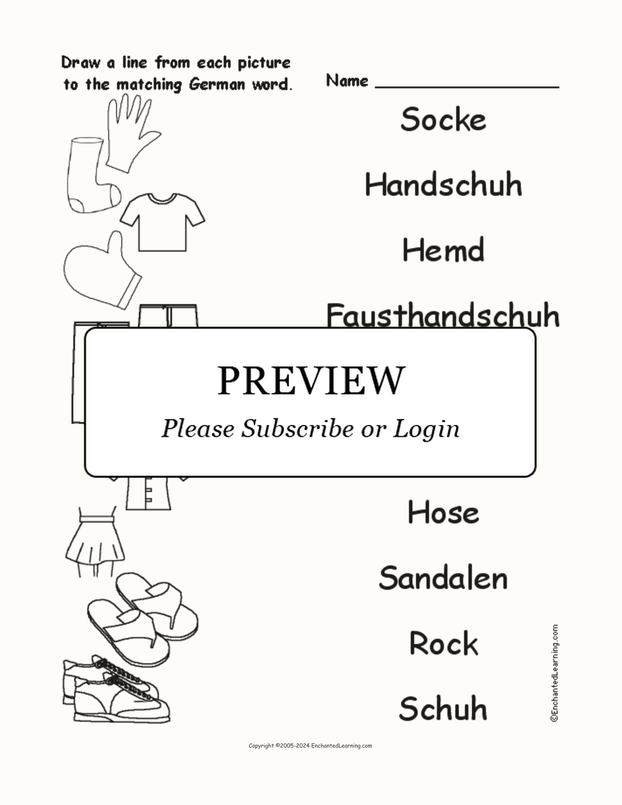 Match the German Clothing Words to the Pictures #1 interactive worksheet page 1
