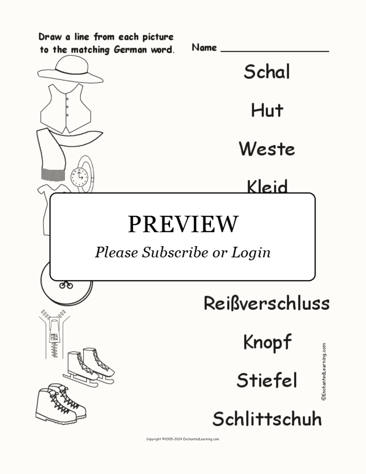Match the German Clothing Words to the Pictures #2 interactive worksheet page 1