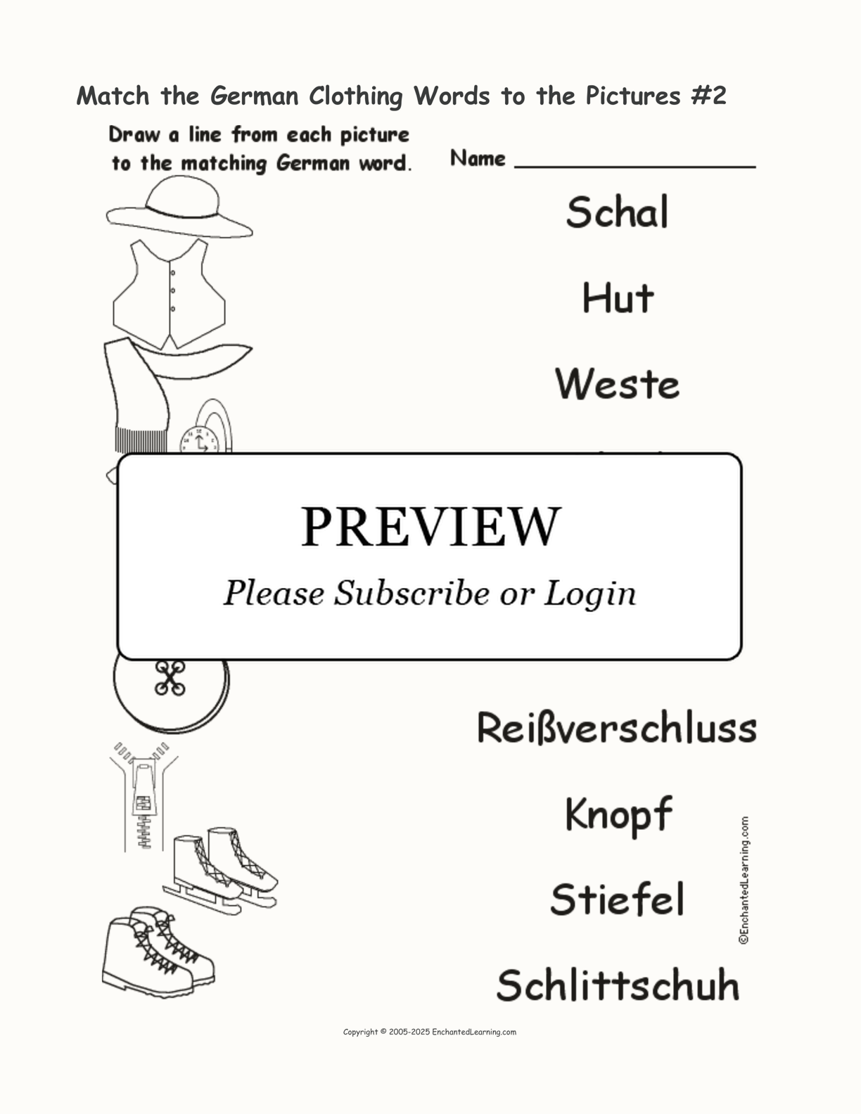 Match the German Clothing Words to the Pictures #2 interactive worksheet page 1