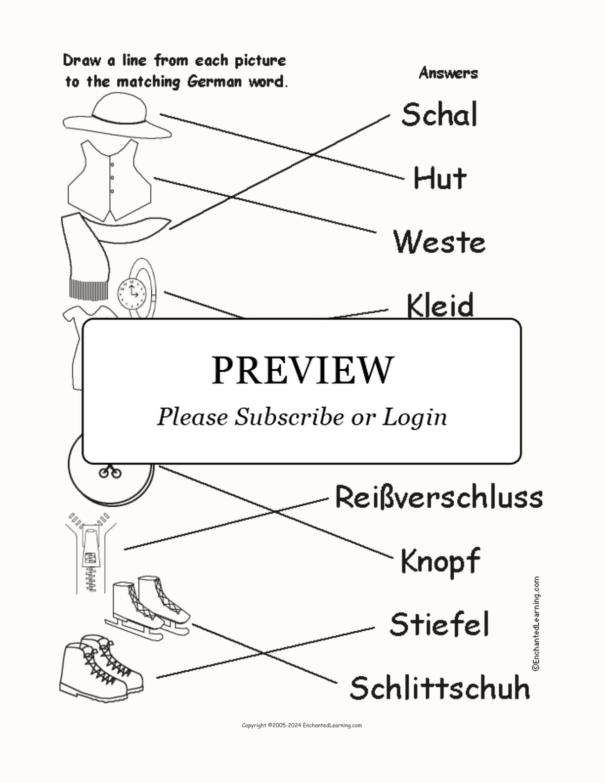 Match the German Clothing Words to the Pictures #2 interactive worksheet page 2