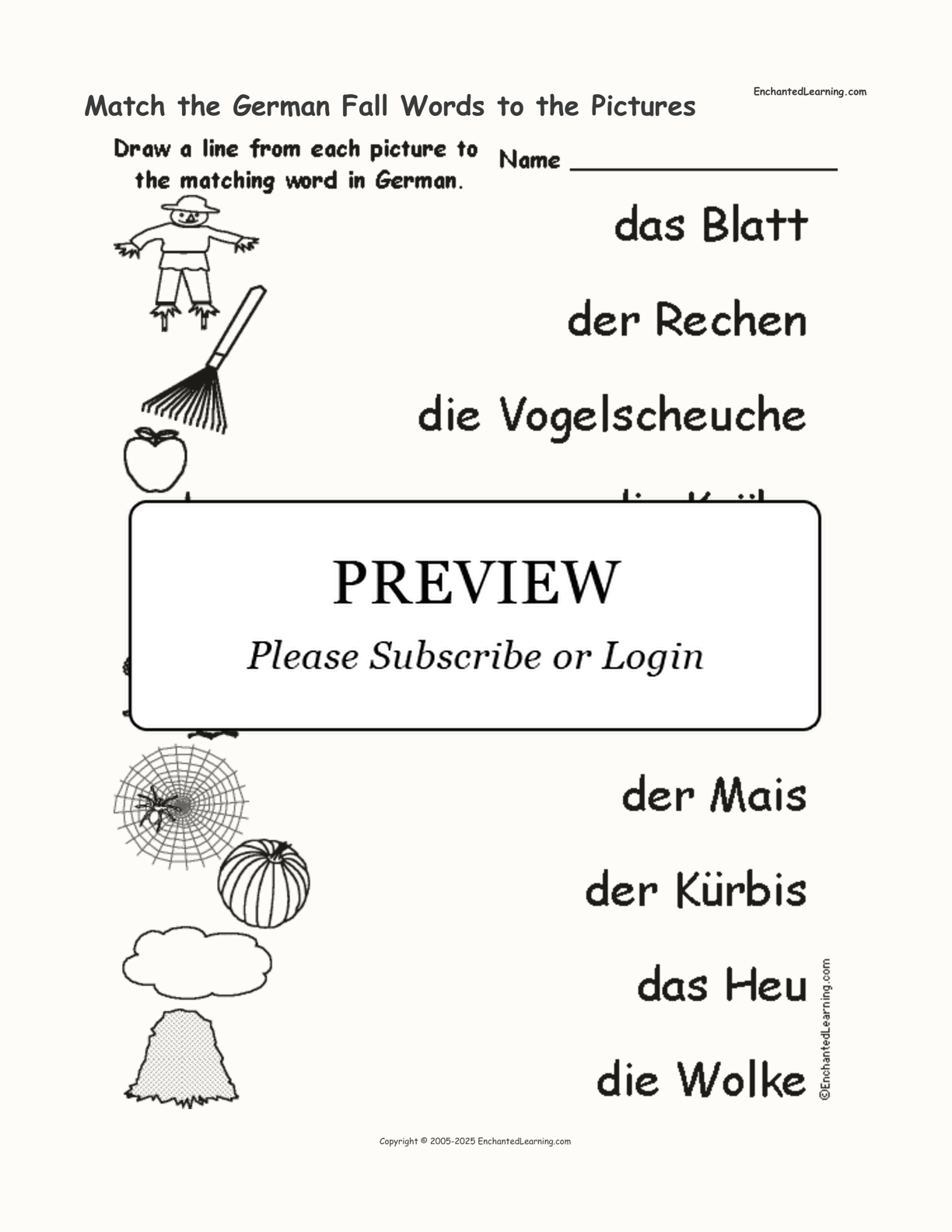 Match the German Fall Words to the Pictures interactive worksheet page 1