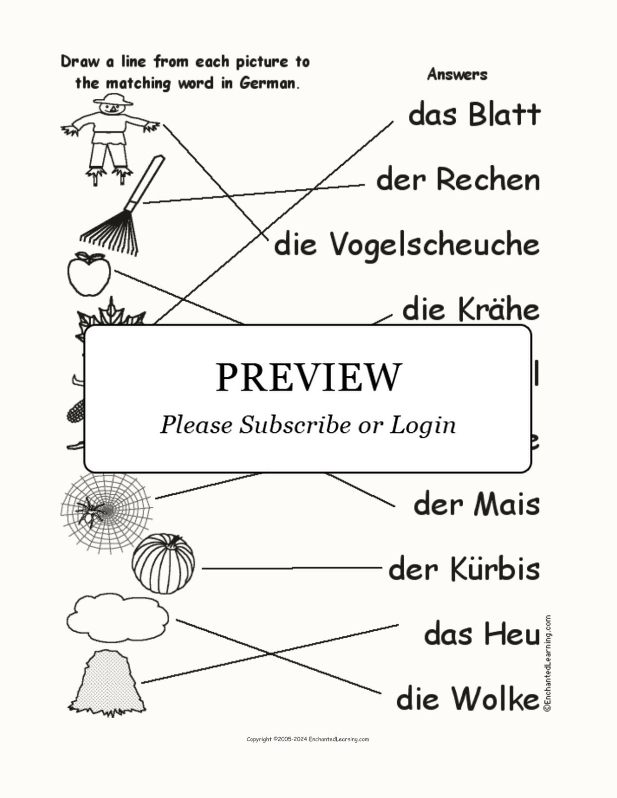 Match the German Fall Words to the Pictures interactive worksheet page 2