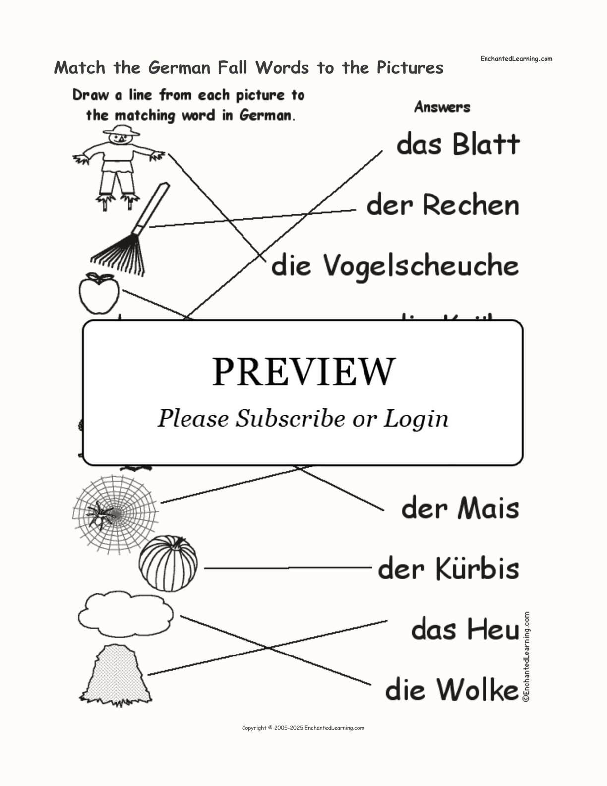 Match the German Fall Words to the Pictures interactive worksheet page 2