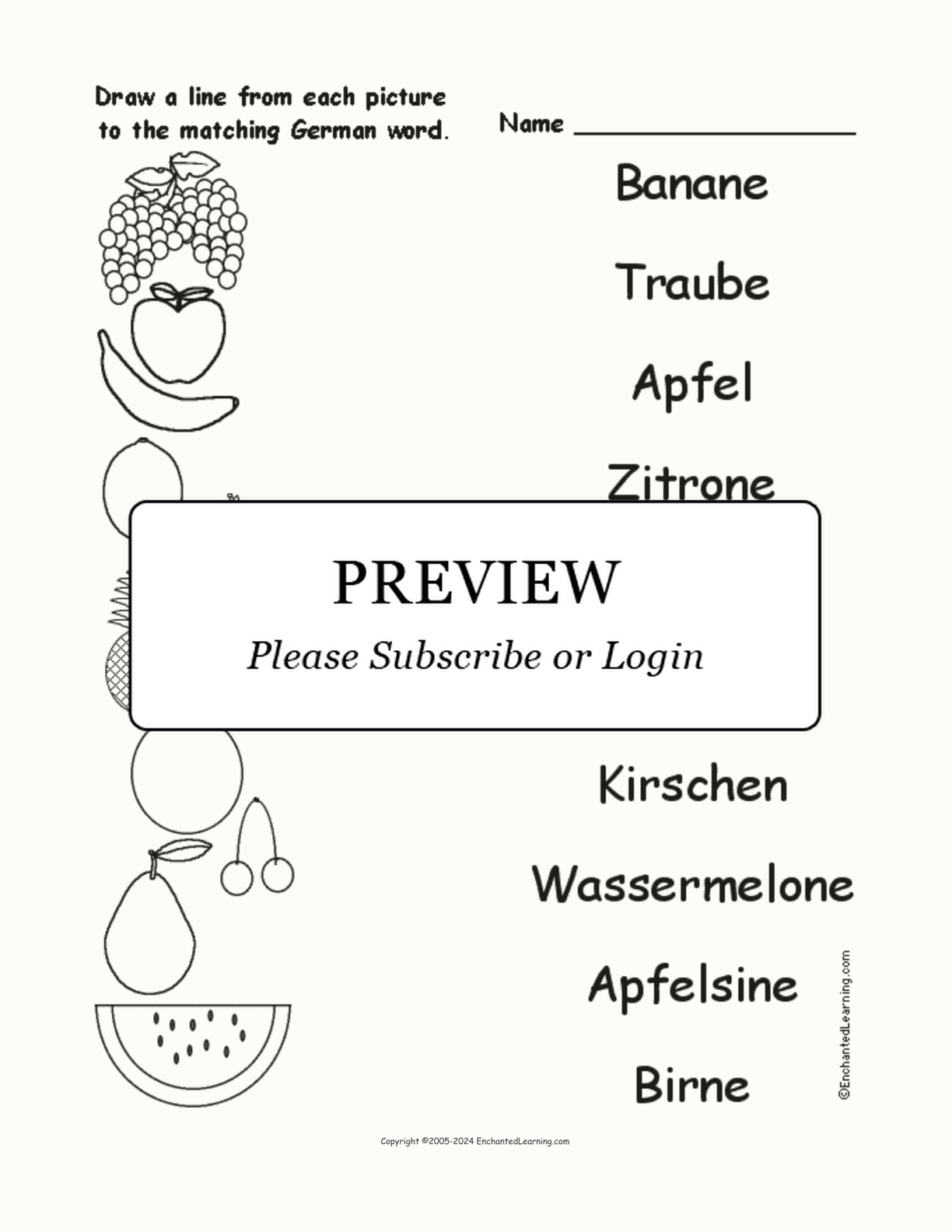 Match the German Fruit Words to the Pictures interactive worksheet page 1