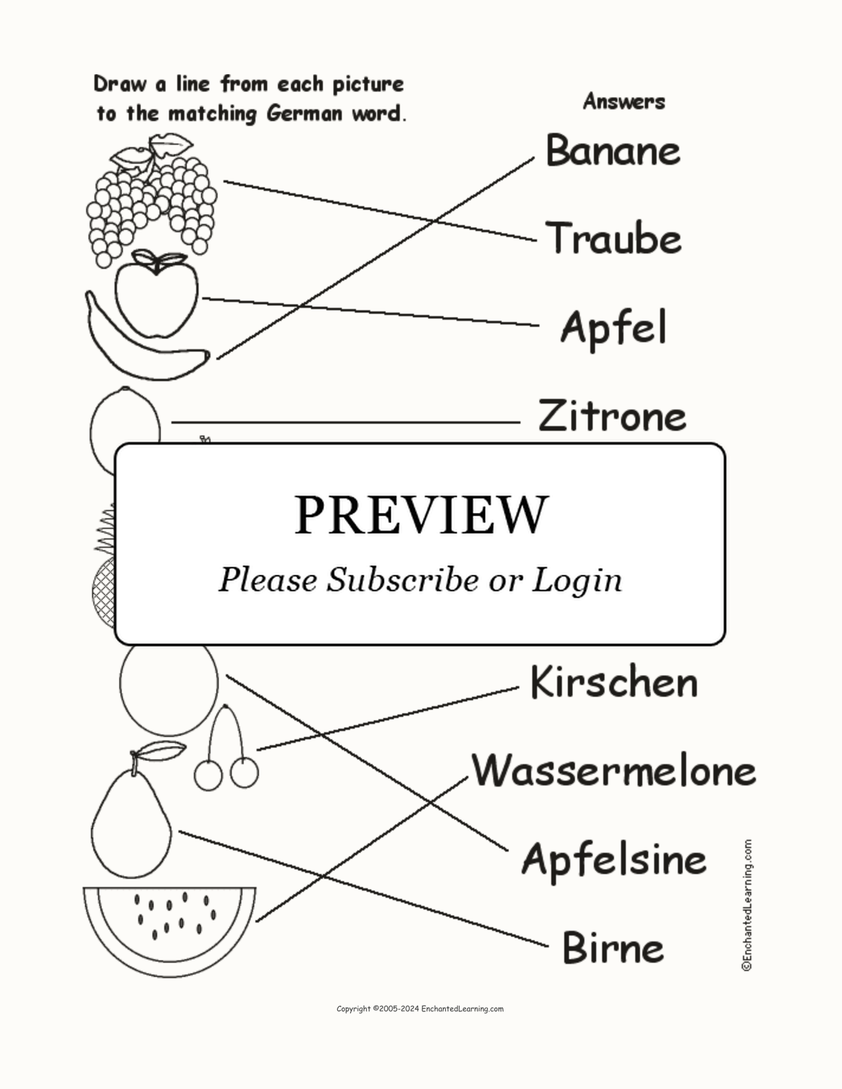 Match the German Fruit Words to the Pictures interactive worksheet page 2