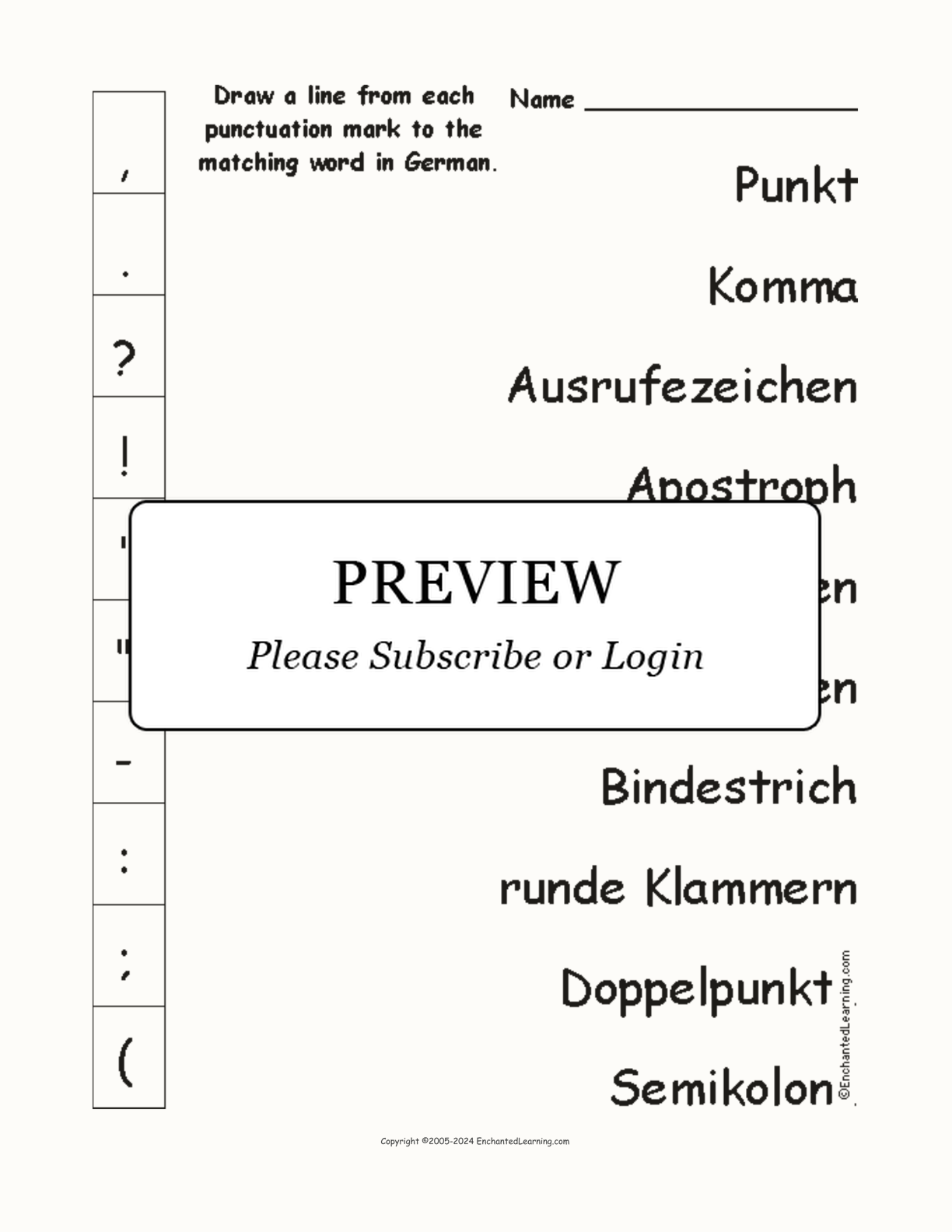 Match the Punctuation Marks to the German Words interactive worksheet page 1