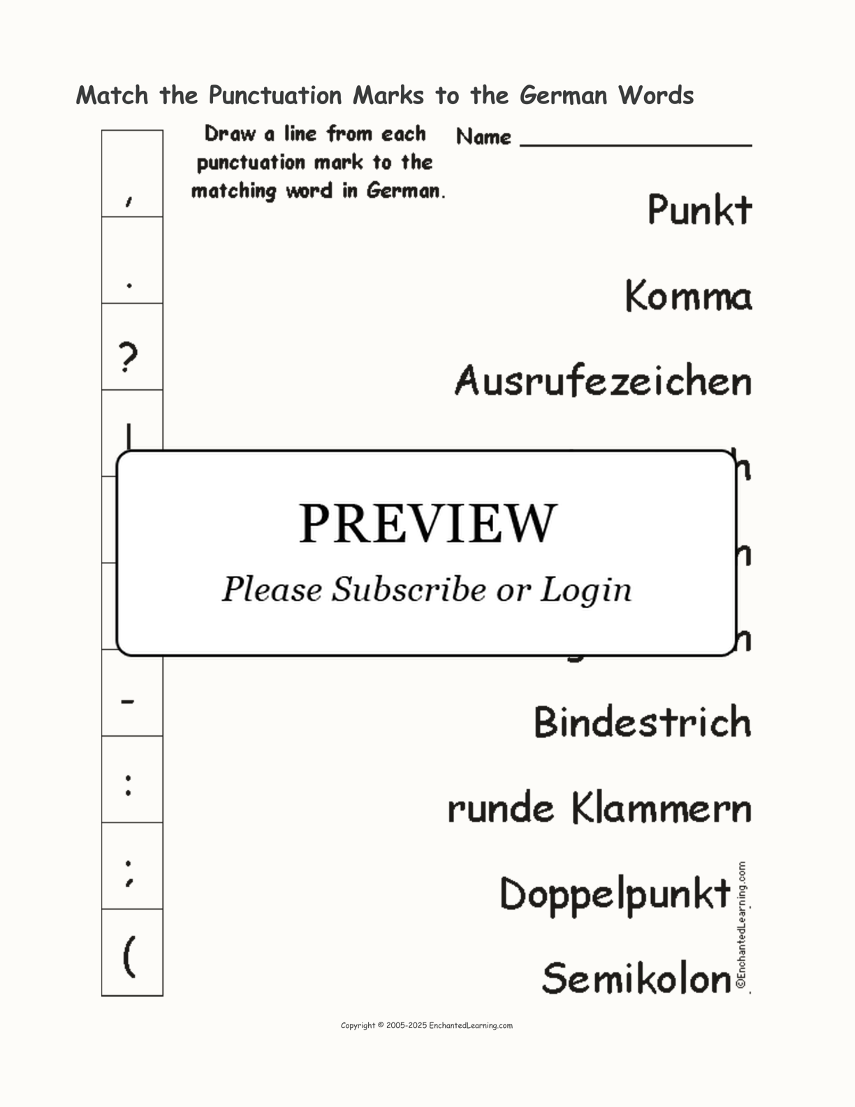 Match the Punctuation Marks to the German Words interactive worksheet page 1