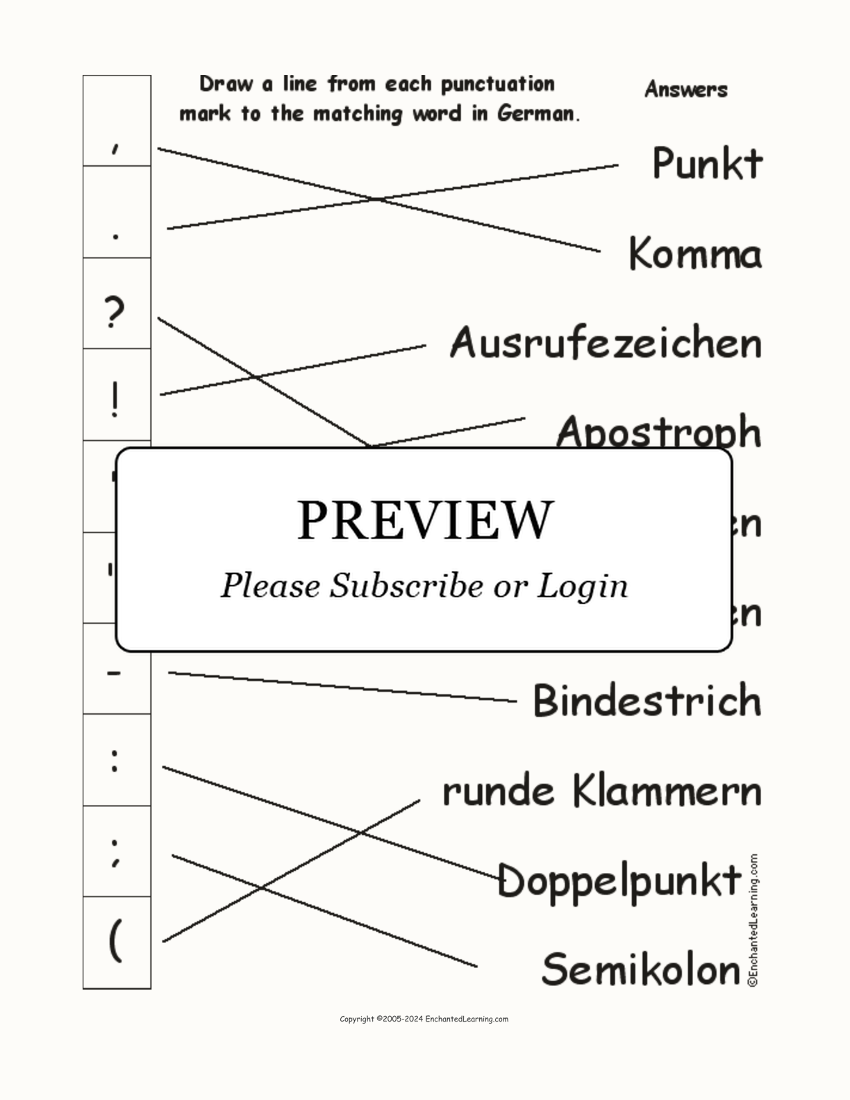 Match the Punctuation Marks to the German Words interactive worksheet page 2