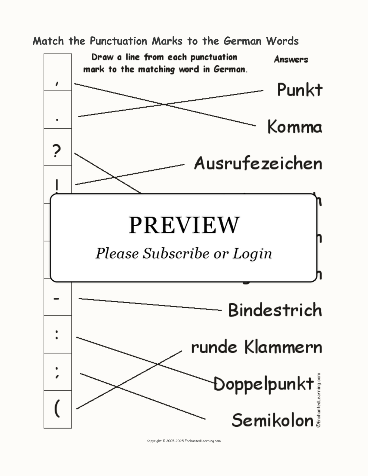 Match the Punctuation Marks to the German Words interactive worksheet page 2