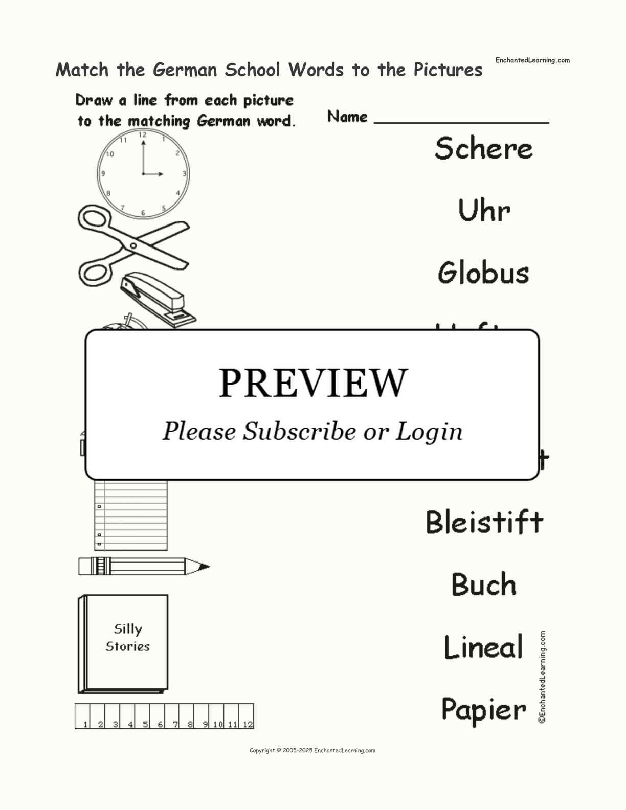 Match the German School Words to the Pictures interactive worksheet page 1