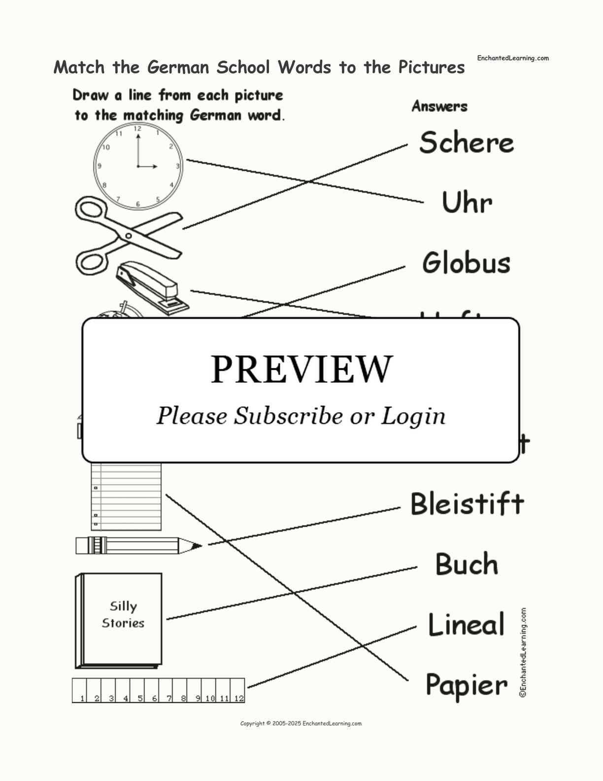 Match the German School Words to the Pictures interactive worksheet page 2