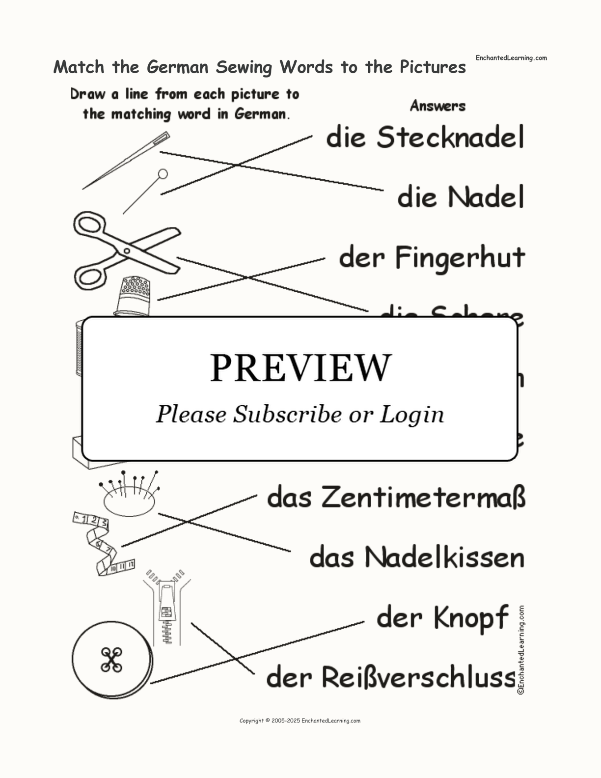 Match the German Sewing Words to the Pictures interactive worksheet page 2