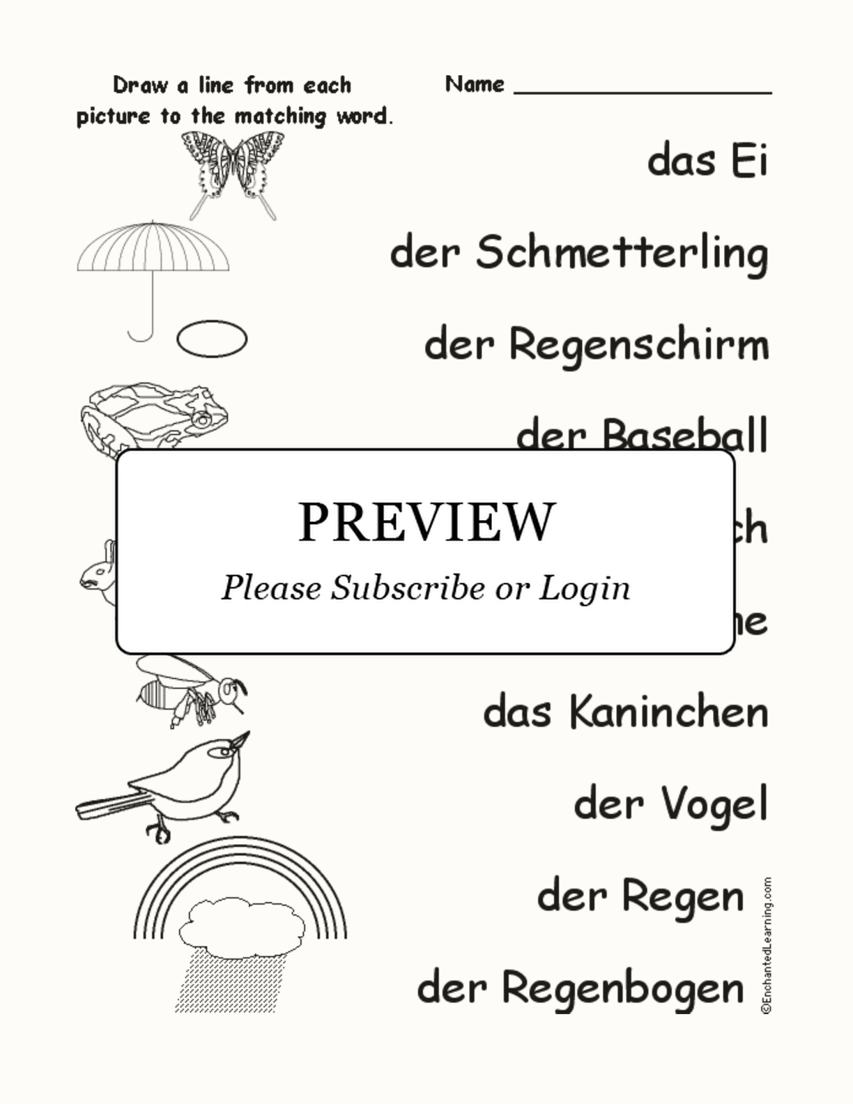 Match the German Spring Words to the Pictures interactive worksheet page 1