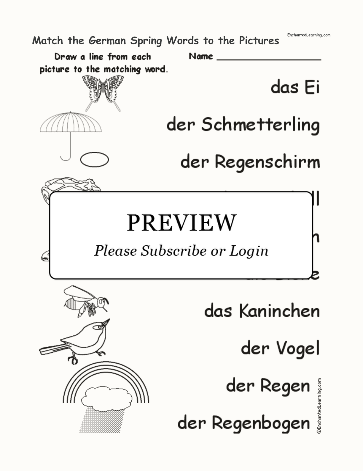 Match the German Spring Words to the Pictures interactive worksheet page 1