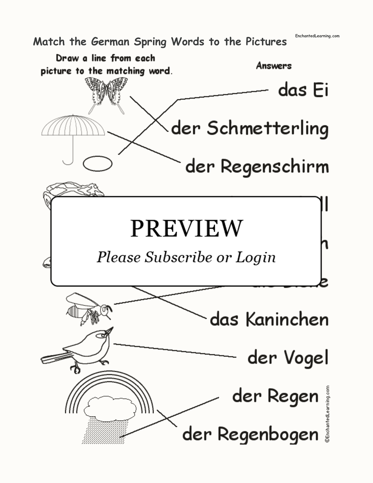 Match the German Spring Words to the Pictures interactive worksheet page 2