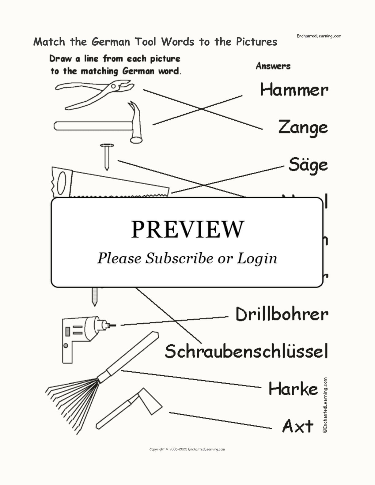 Match the German Tool Words to the Pictures interactive worksheet page 2