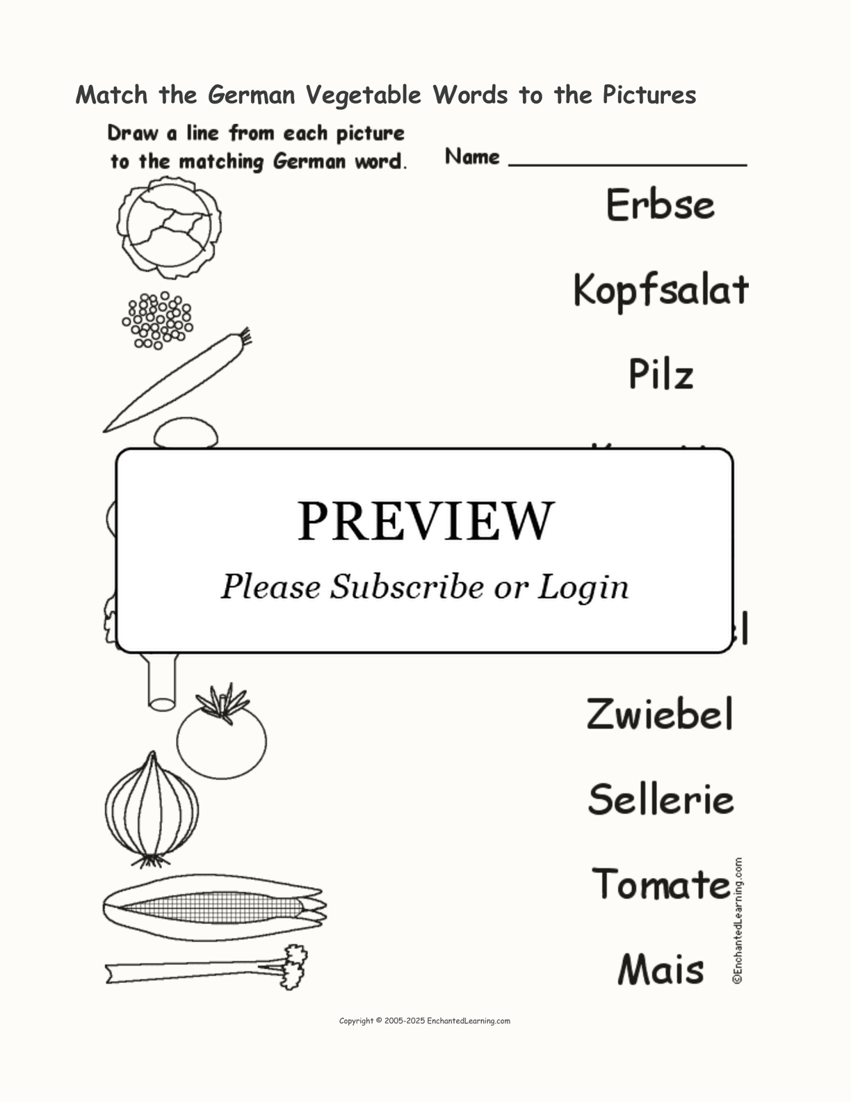 Match the German Vegetable Words to the Pictures interactive worksheet page 1