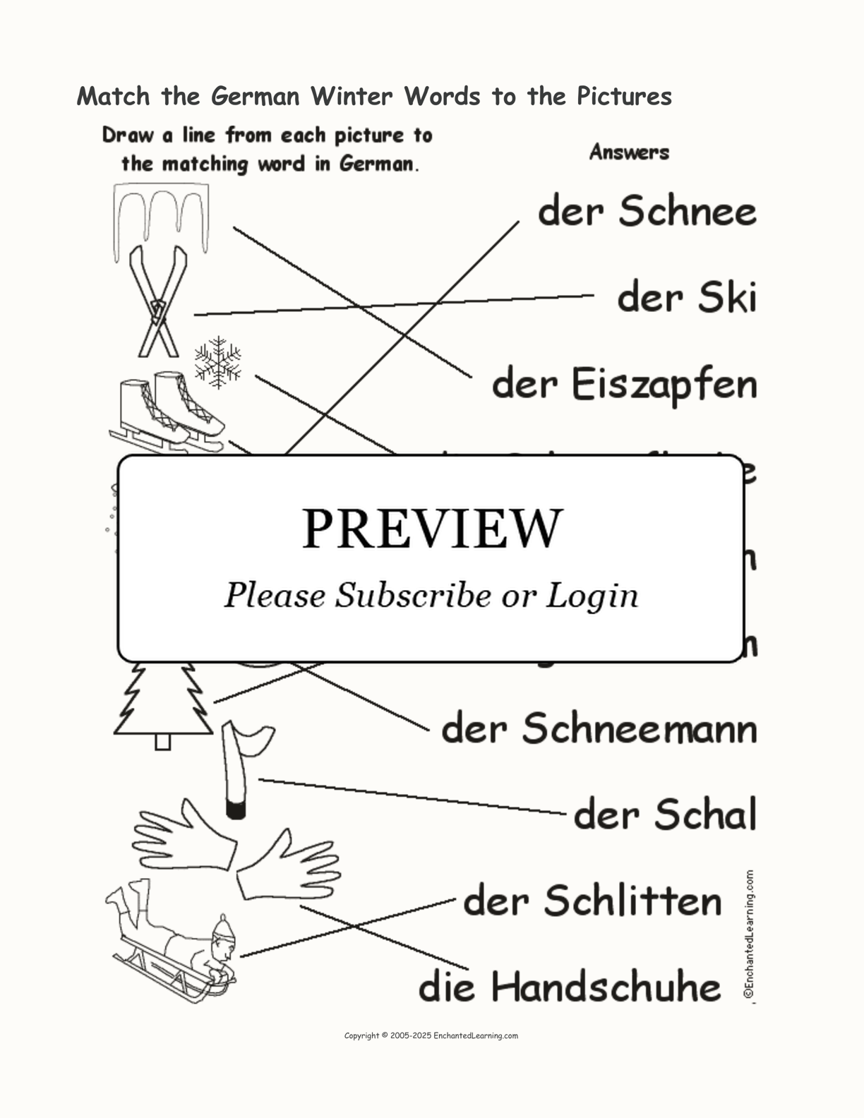 Match the German Winter Words to the Pictures interactive worksheet page 2