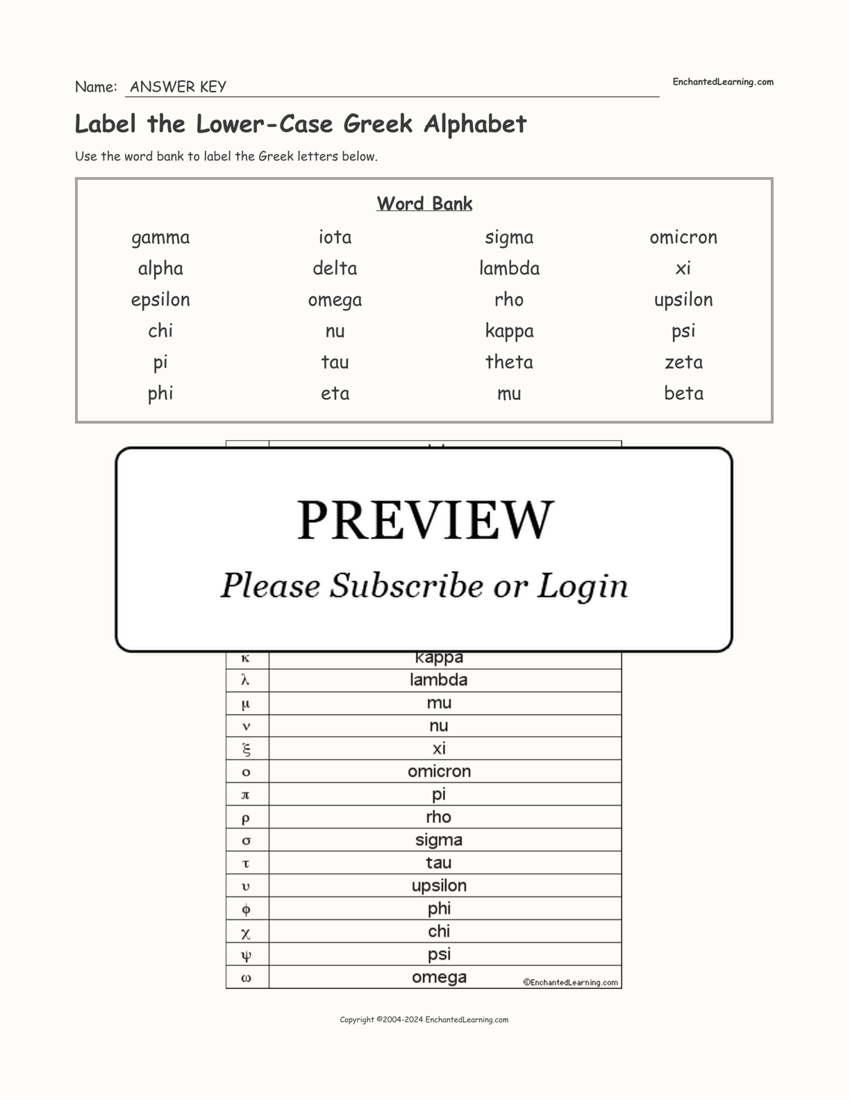 Label the Lower-Case Greek Alphabet interactive worksheet page 2
