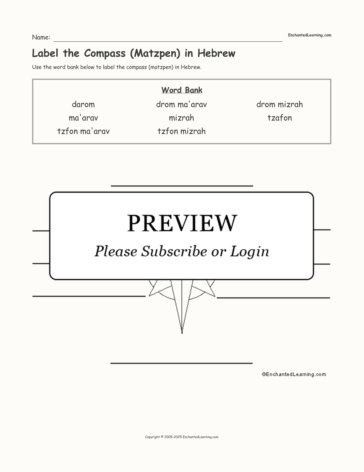 Label the Compass (Matzpen) in Hebrew interactive worksheet page 1