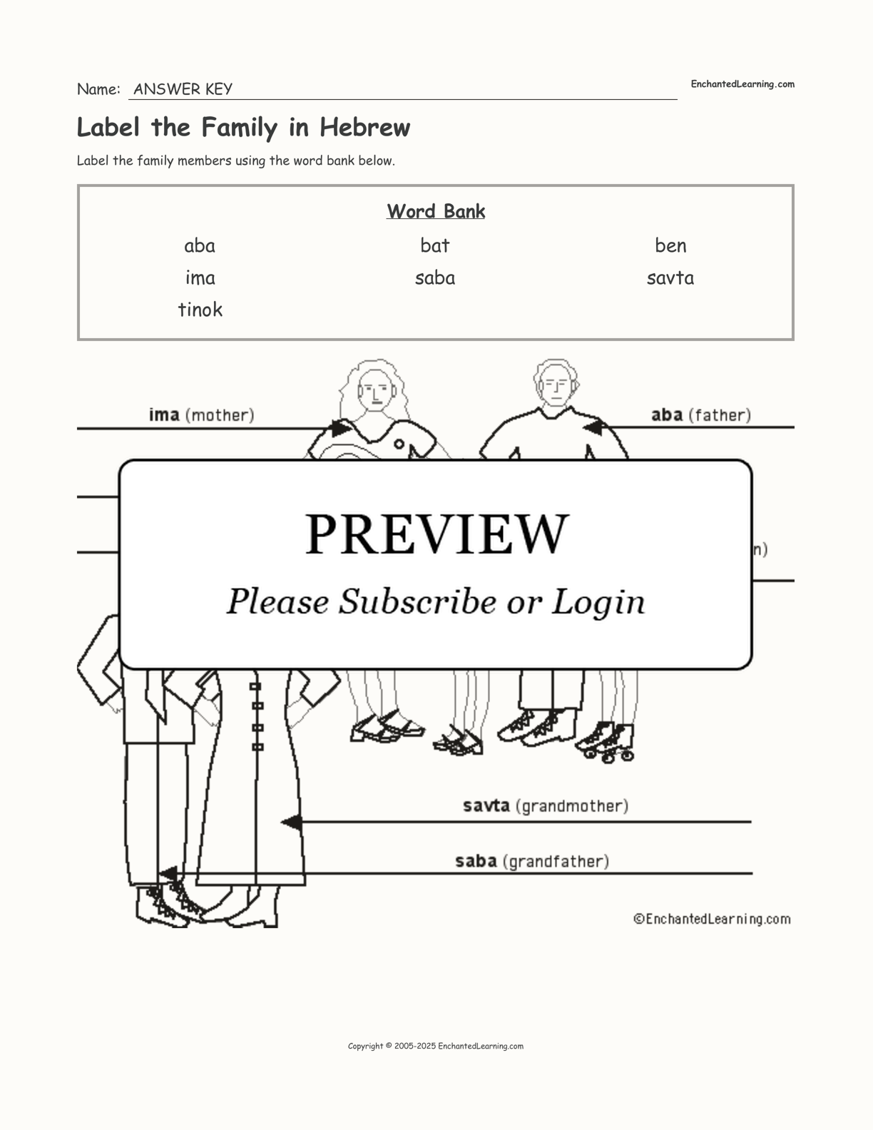 Label the Family in Hebrew interactive worksheet page 2