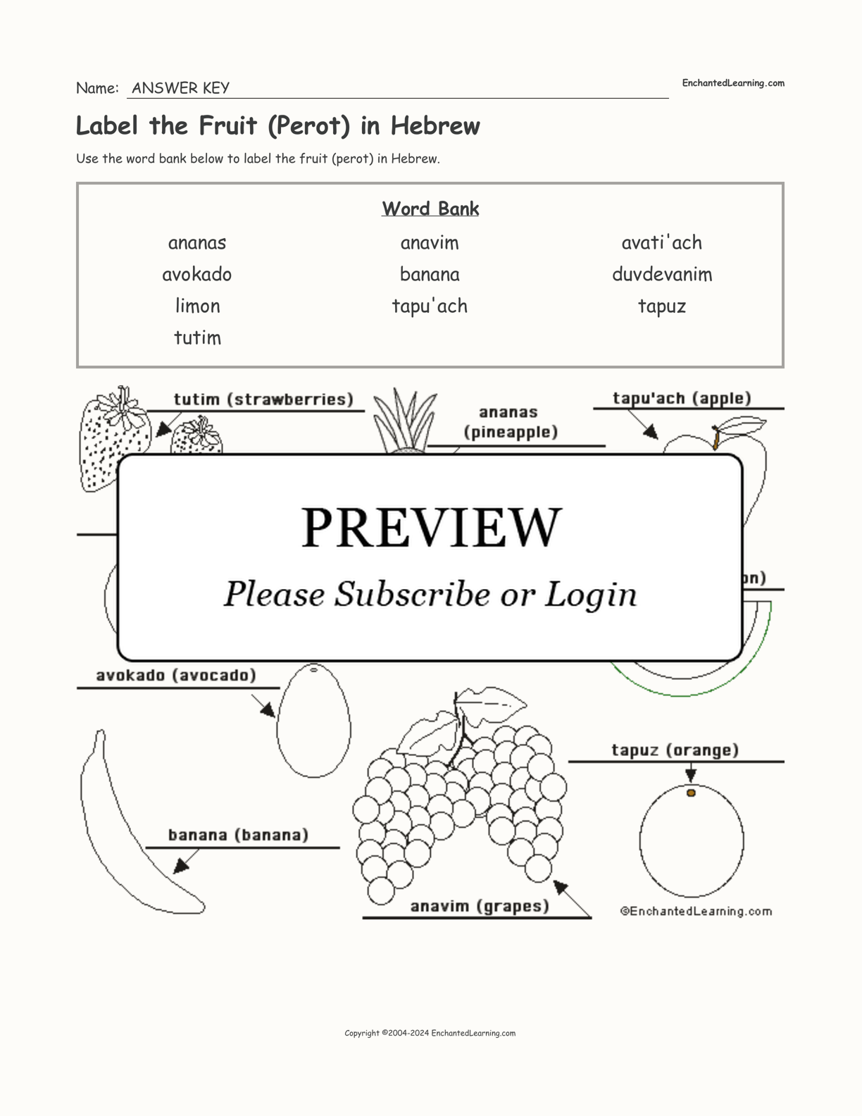 Label the Fruit (Perot) in Hebrew interactive worksheet page 2