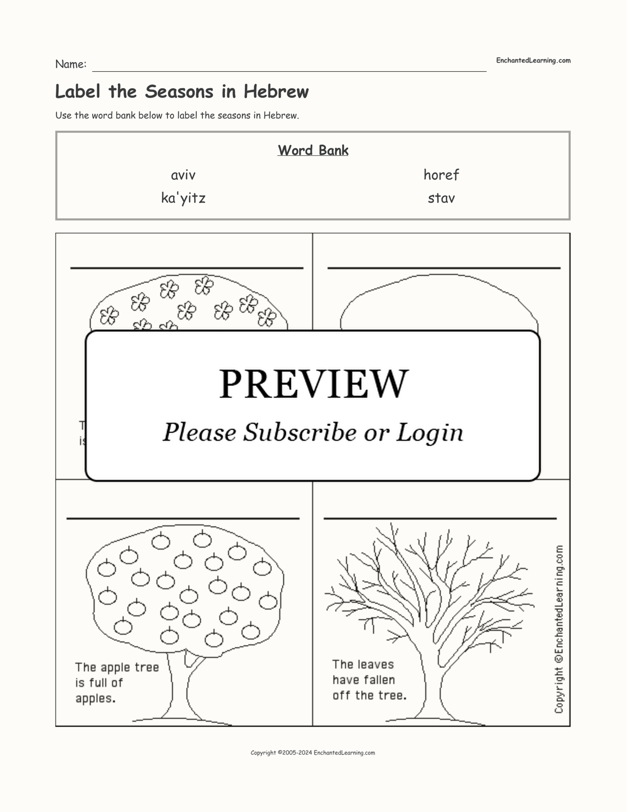 Label the Seasons in Hebrew interactive worksheet page 1