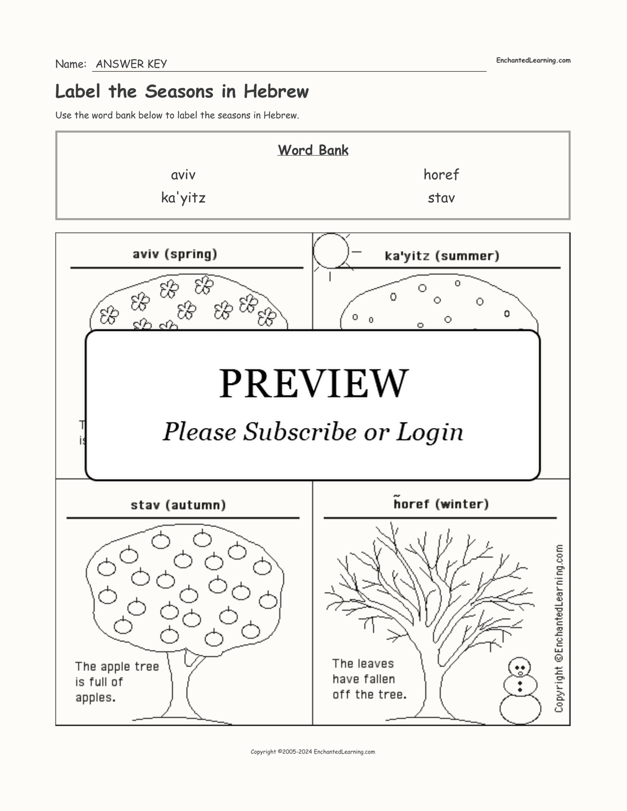 Label the Seasons in Hebrew interactive worksheet page 2