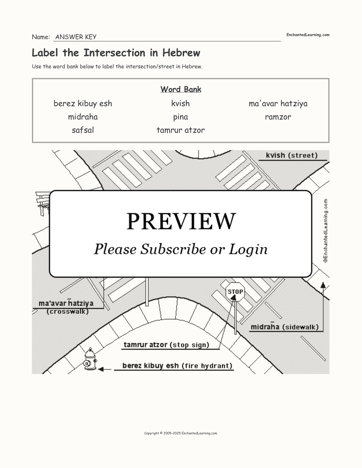 Label the Intersection in Hebrew interactive worksheet page 2