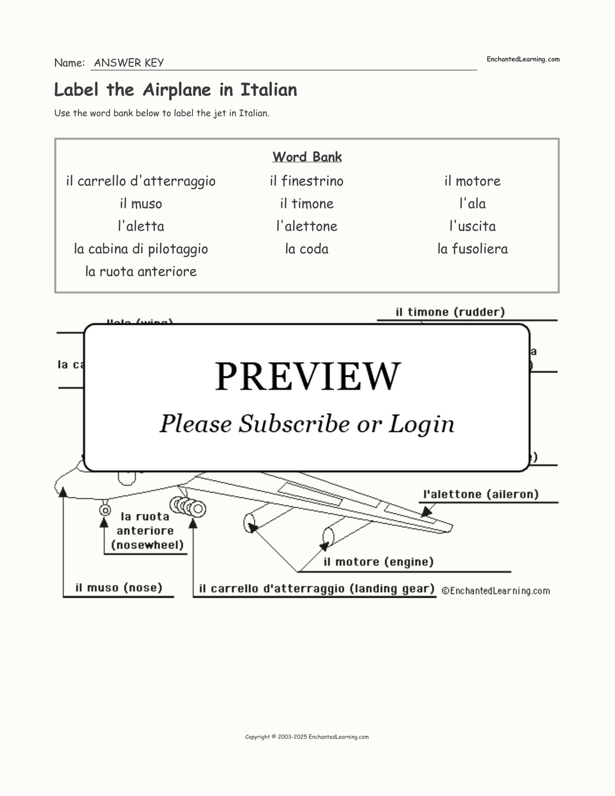 Label the Airplane in Italian interactive worksheet page 2