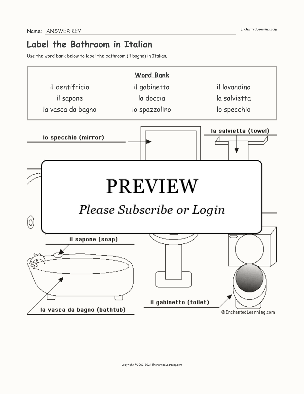 Label the Bathroom in Italian interactive worksheet page 2