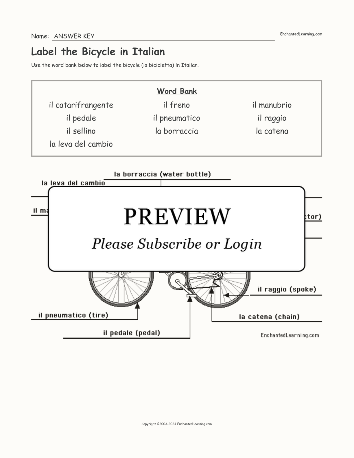 Label the Bicycle in Italian interactive worksheet page 2