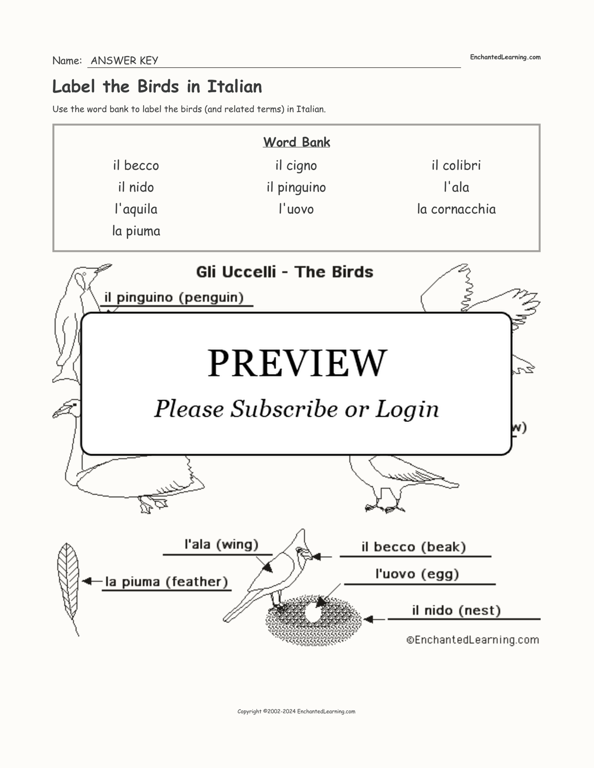 Label the Birds in Italian interactive worksheet page 2