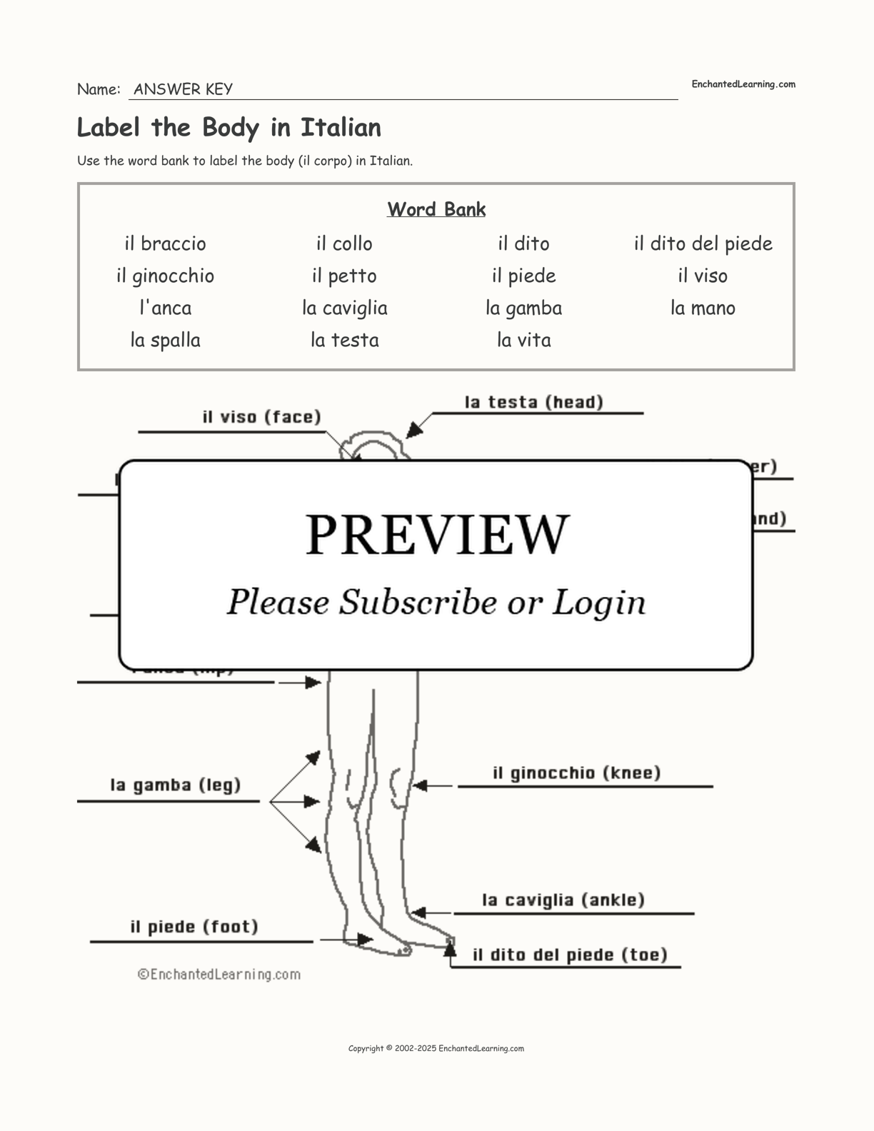 Label the Body in Italian interactive worksheet page 2