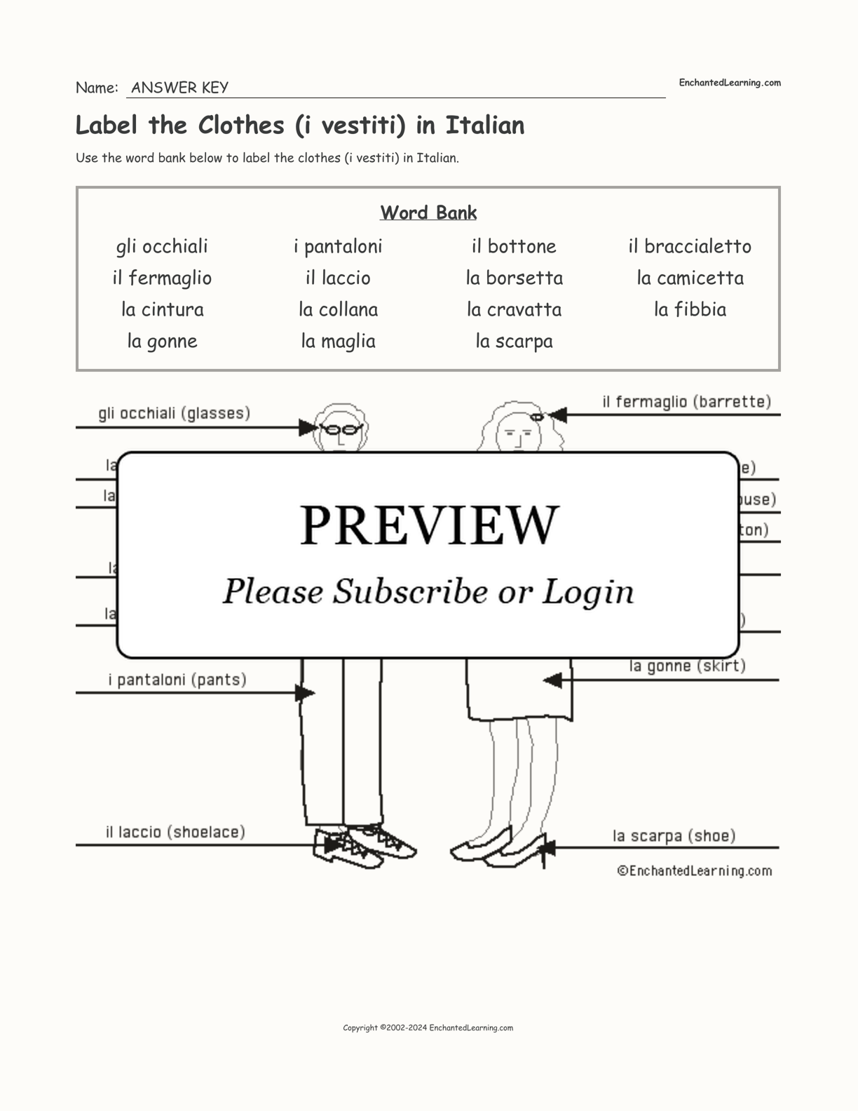 Label the Clothes (i vestiti) in Italian interactive worksheet page 2