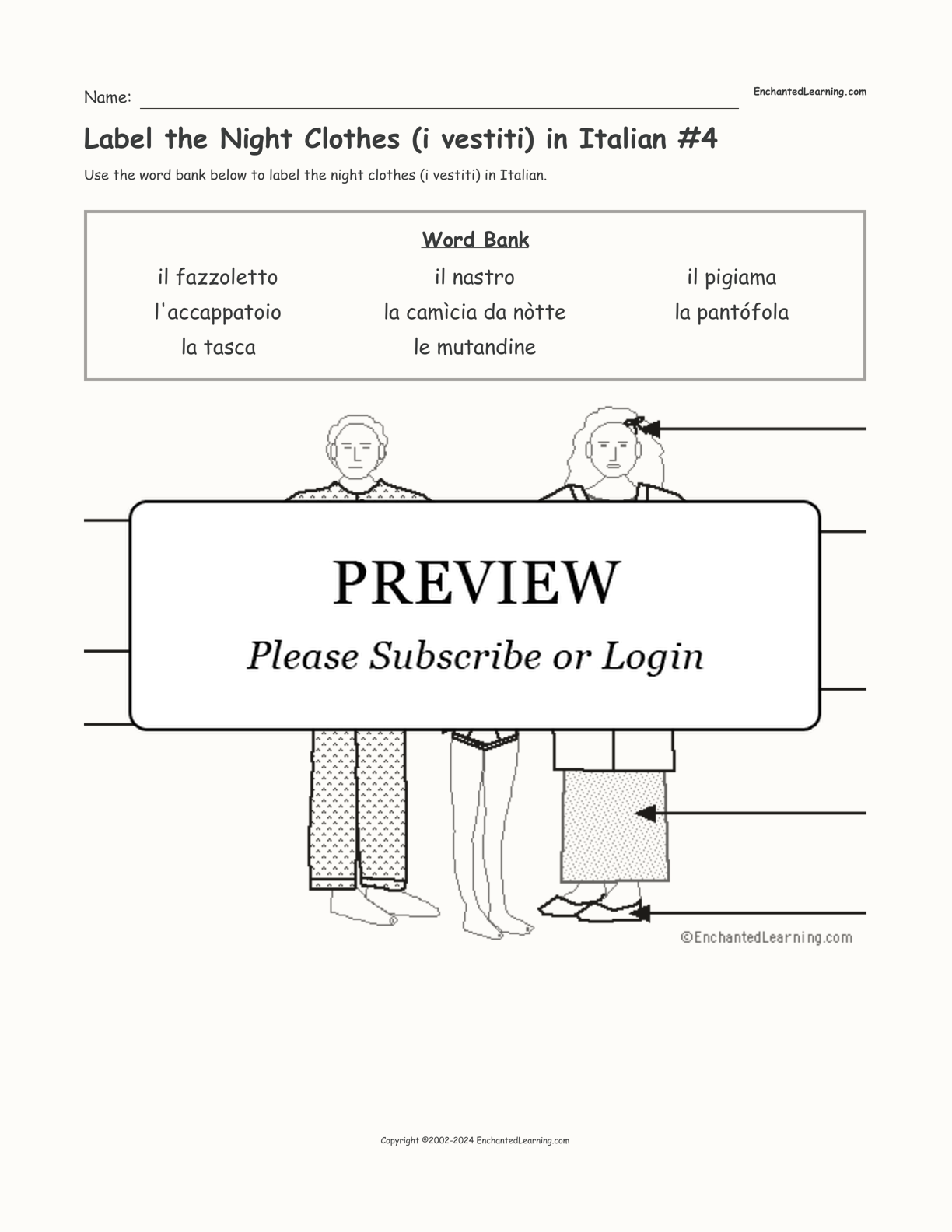 Label the Night Clothes (i vestiti) in Italian #4 interactive worksheet page 1