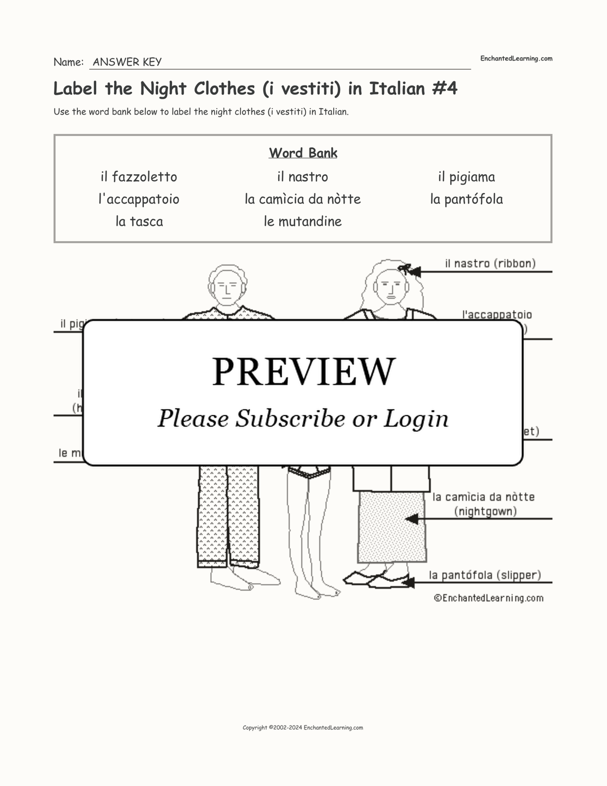 Label the Night Clothes (i vestiti) in Italian #4 interactive worksheet page 2