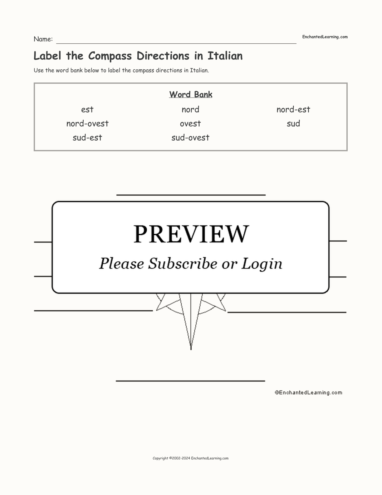 Label the Compass Directions in Italian interactive worksheet page 1