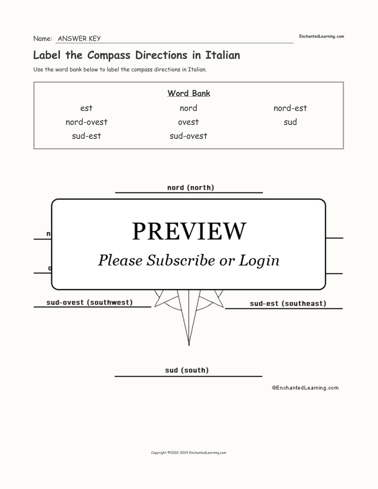 Label the Compass Directions in Italian interactive worksheet page 2
