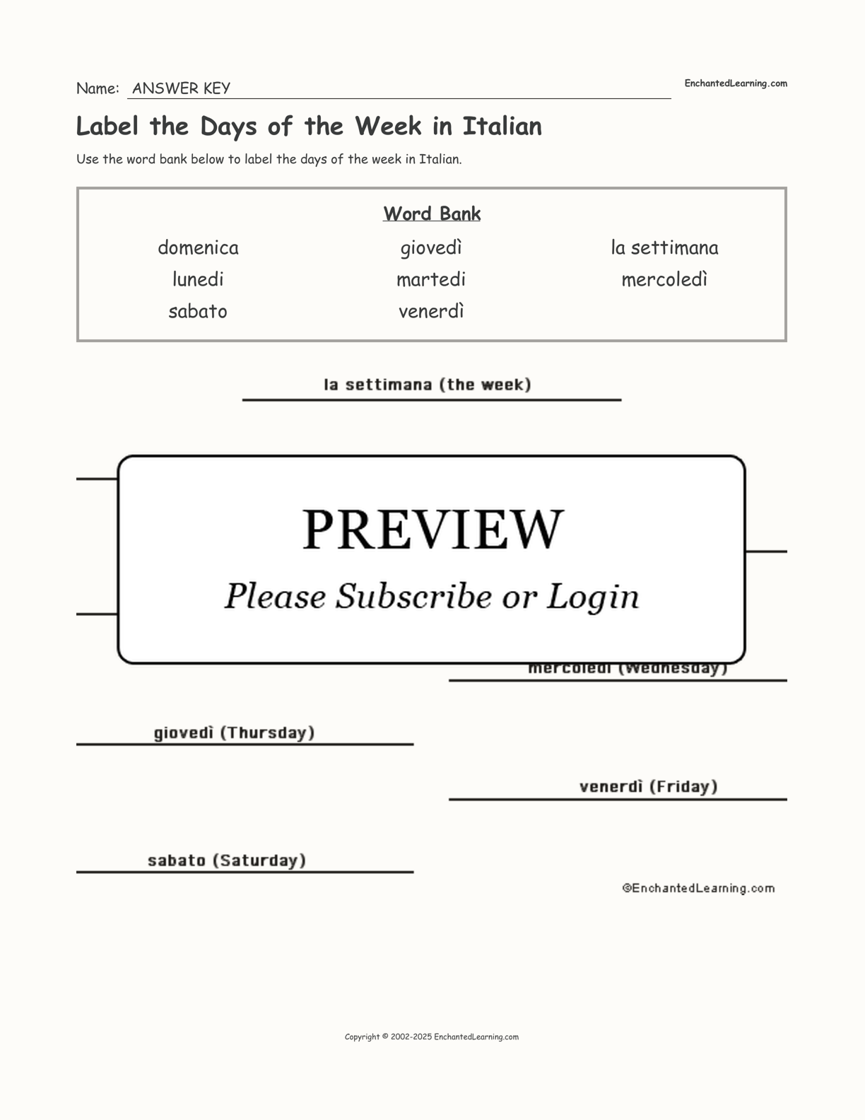 Label the Days of the Week in Italian interactive worksheet page 2