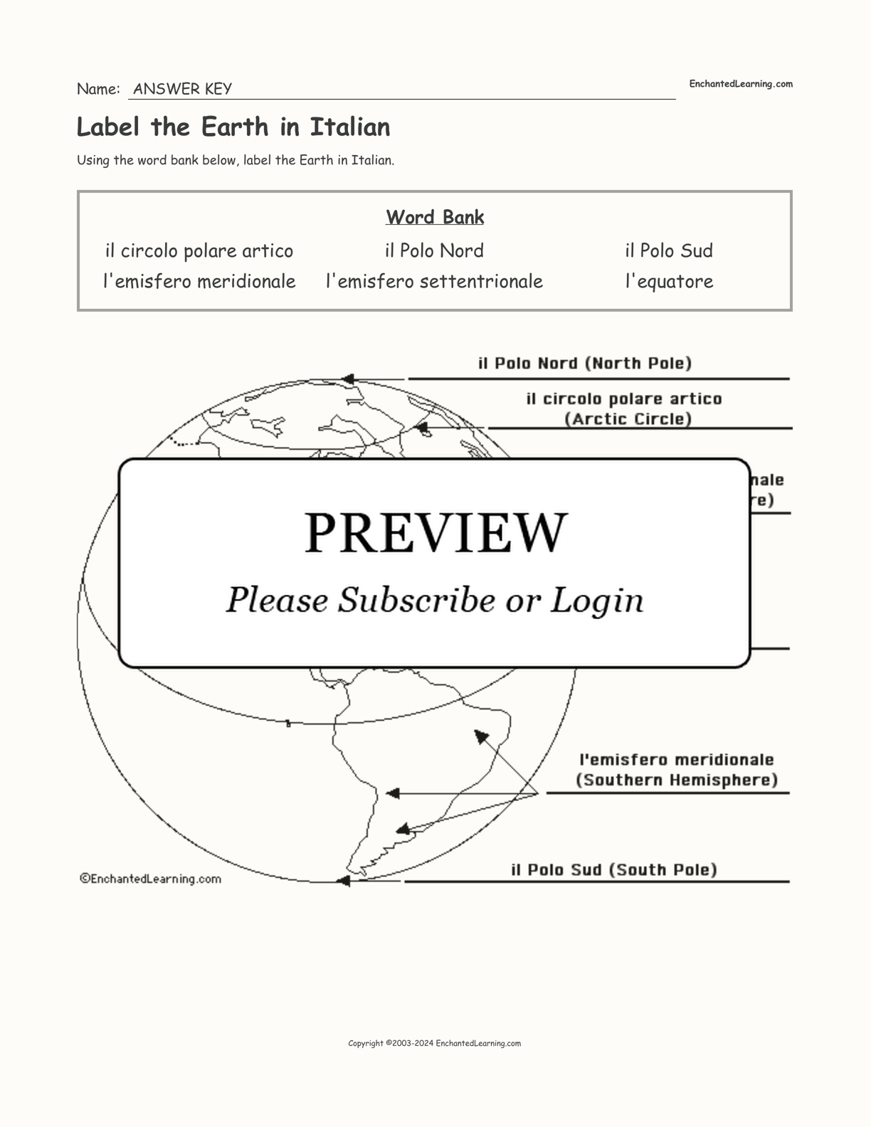 Label the Earth in Italian interactive worksheet page 2