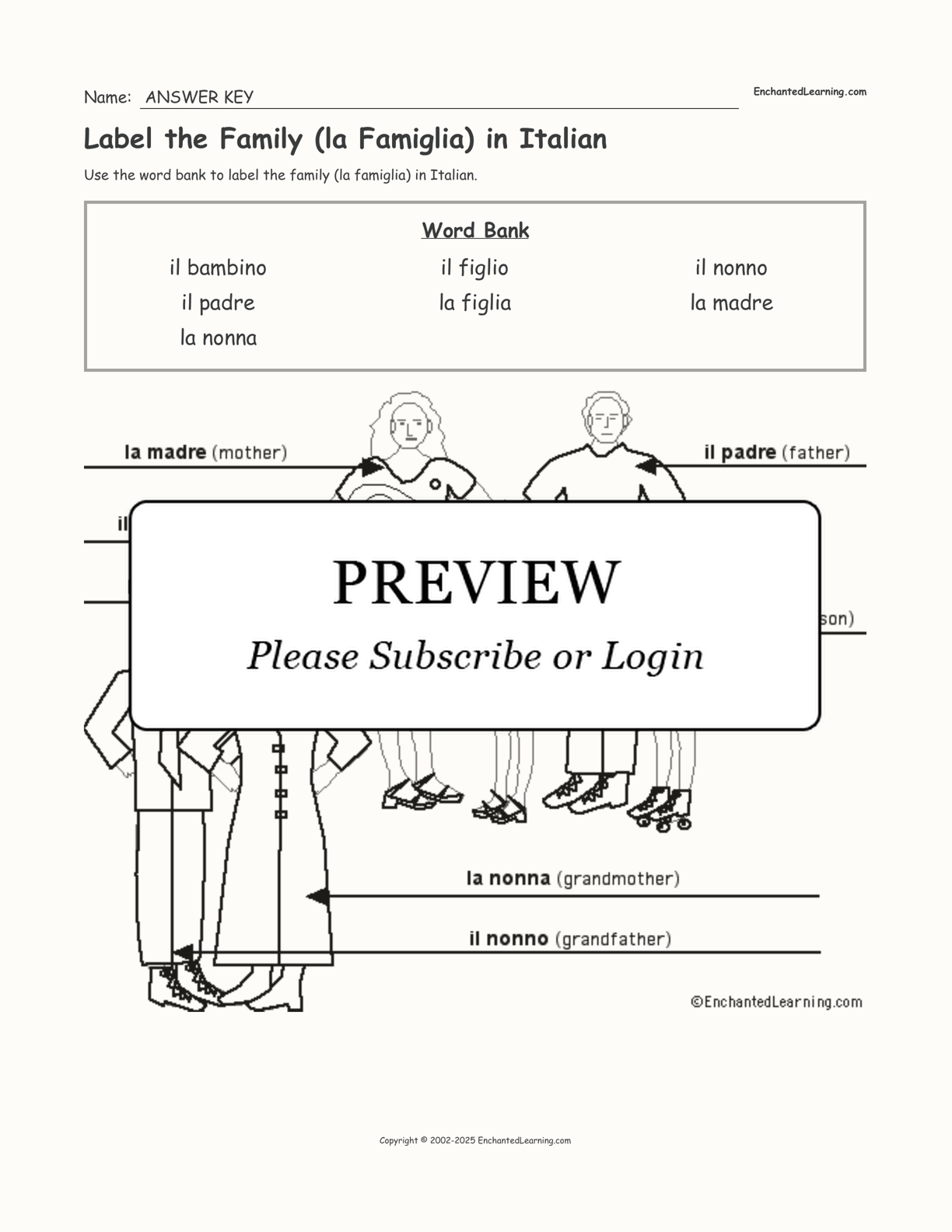 Label the Family (la Famiglia) in Italian interactive worksheet page 2