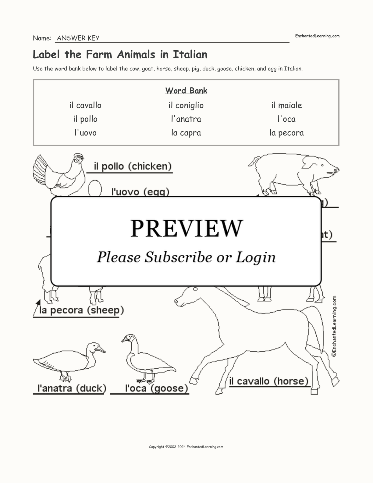 Label the Farm Animals in Italian interactive worksheet page 2