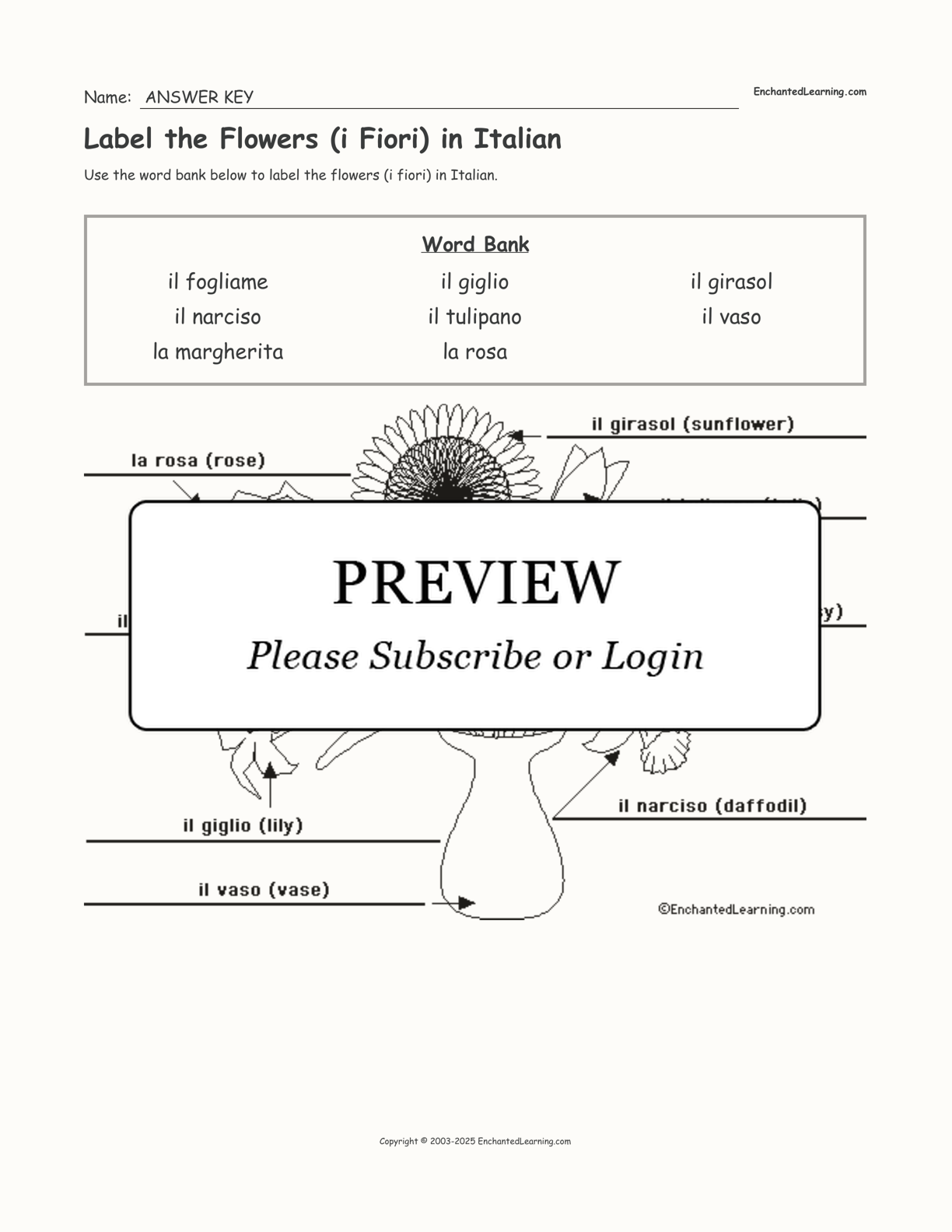 Label the Flowers (i Fiori) in Italian interactive worksheet page 2