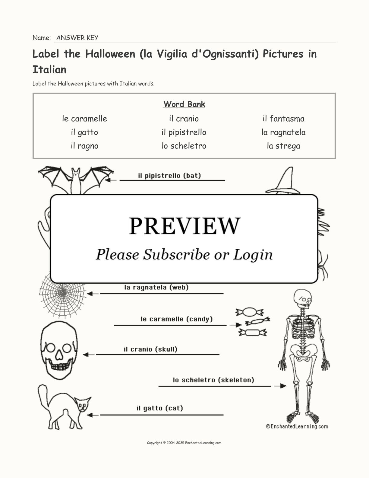 Label the Halloween (la Vigilia d'Ognissanti) Pictures in Italian interactive worksheet page 2