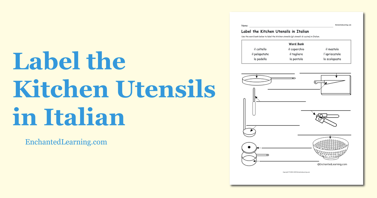 Label the Kitchen Utensils in Italian 2 Enchanted Learning