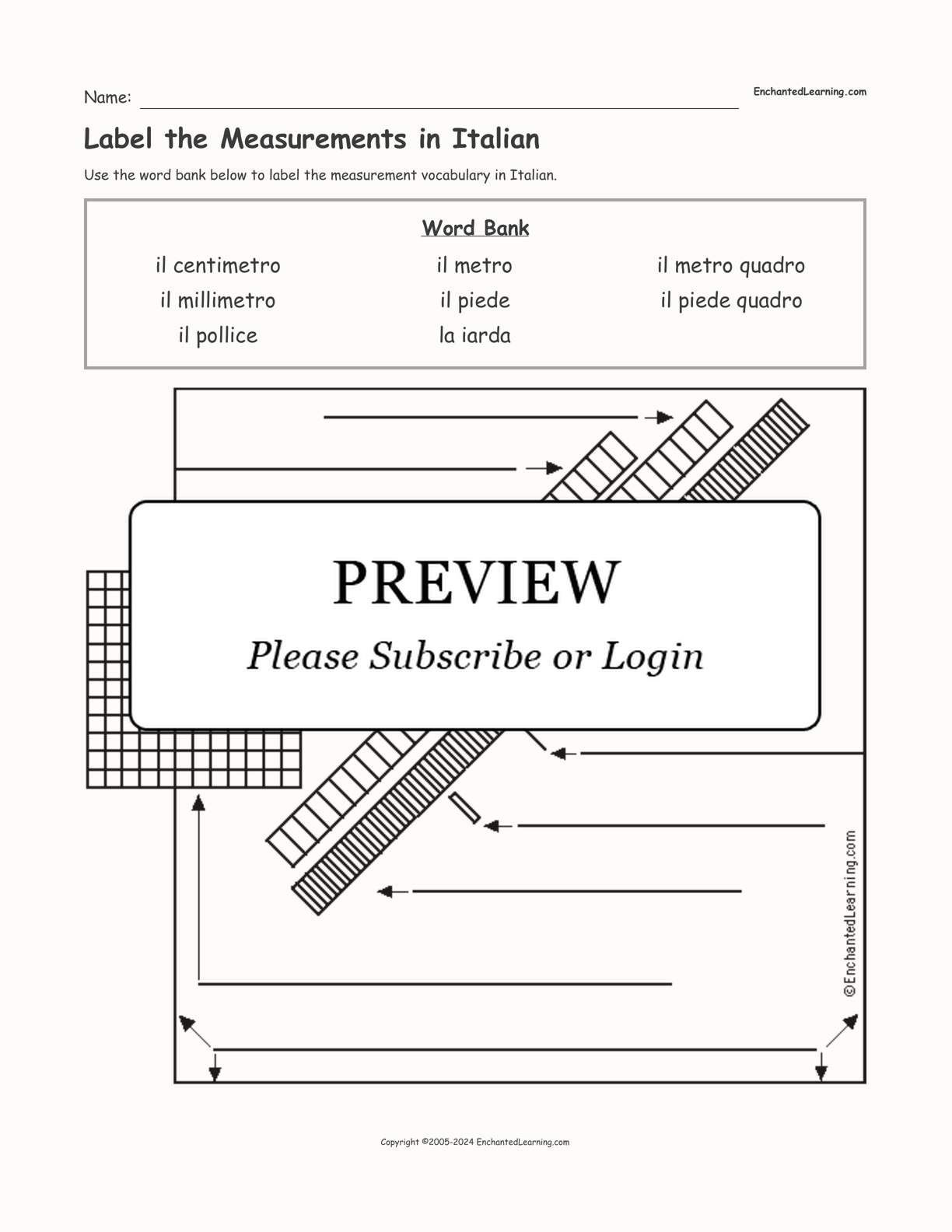 Label the Measurements in Italian interactive worksheet page 1