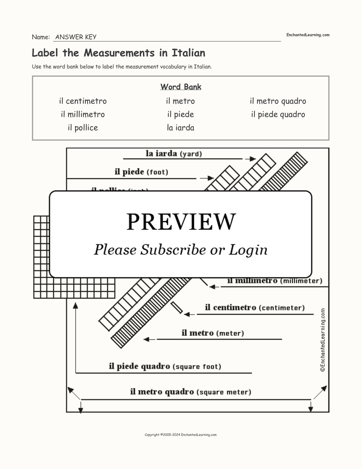 Label the Measurements in Italian interactive worksheet page 2