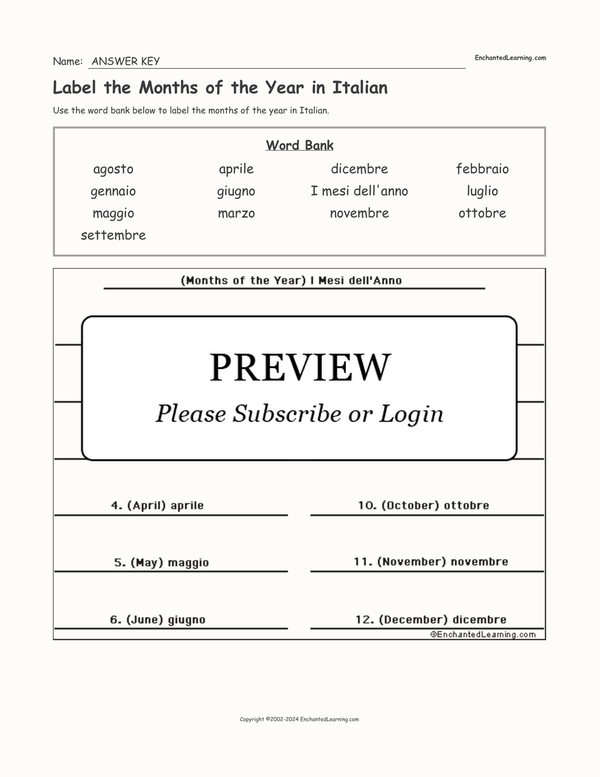 Label the Months of the Year in Italian interactive worksheet page 2